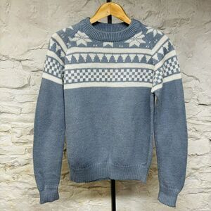 GAP Acrylic Blue White Patterned Crewneck Sweater Small Vintage 70s 80s